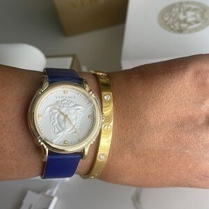 Versace Medusa Embossed Leather Strap Watch, 34mm